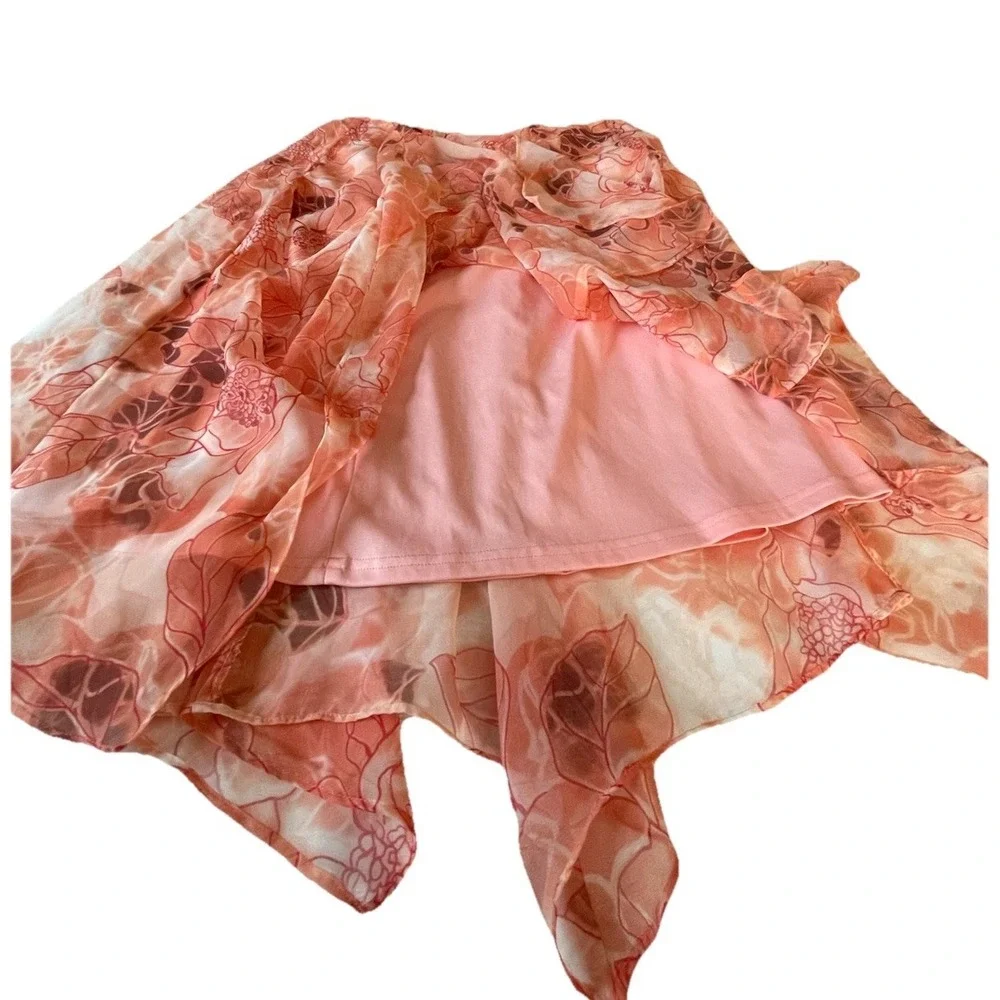 Sheri Martin Womens 18‎ Skirt Peach Handkerchief Hem Floral Elegant Lined